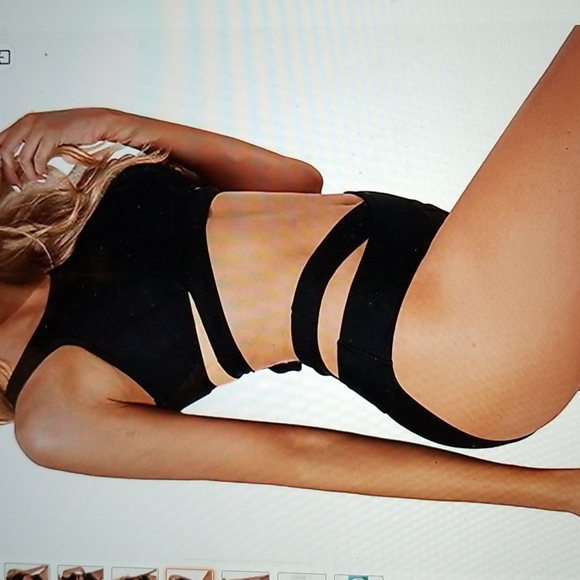 NWT TWO PIECE HIGH NECK BIKINI SET CUTOUT CRISS CROSS BANDAGE SWIM BATHING SUIT - Picture 6 of 14